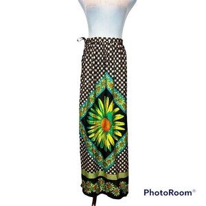 Vtg 70s Daisy Brown Gingham Maxi Wrap Skirt Medium Hippie Granola Style